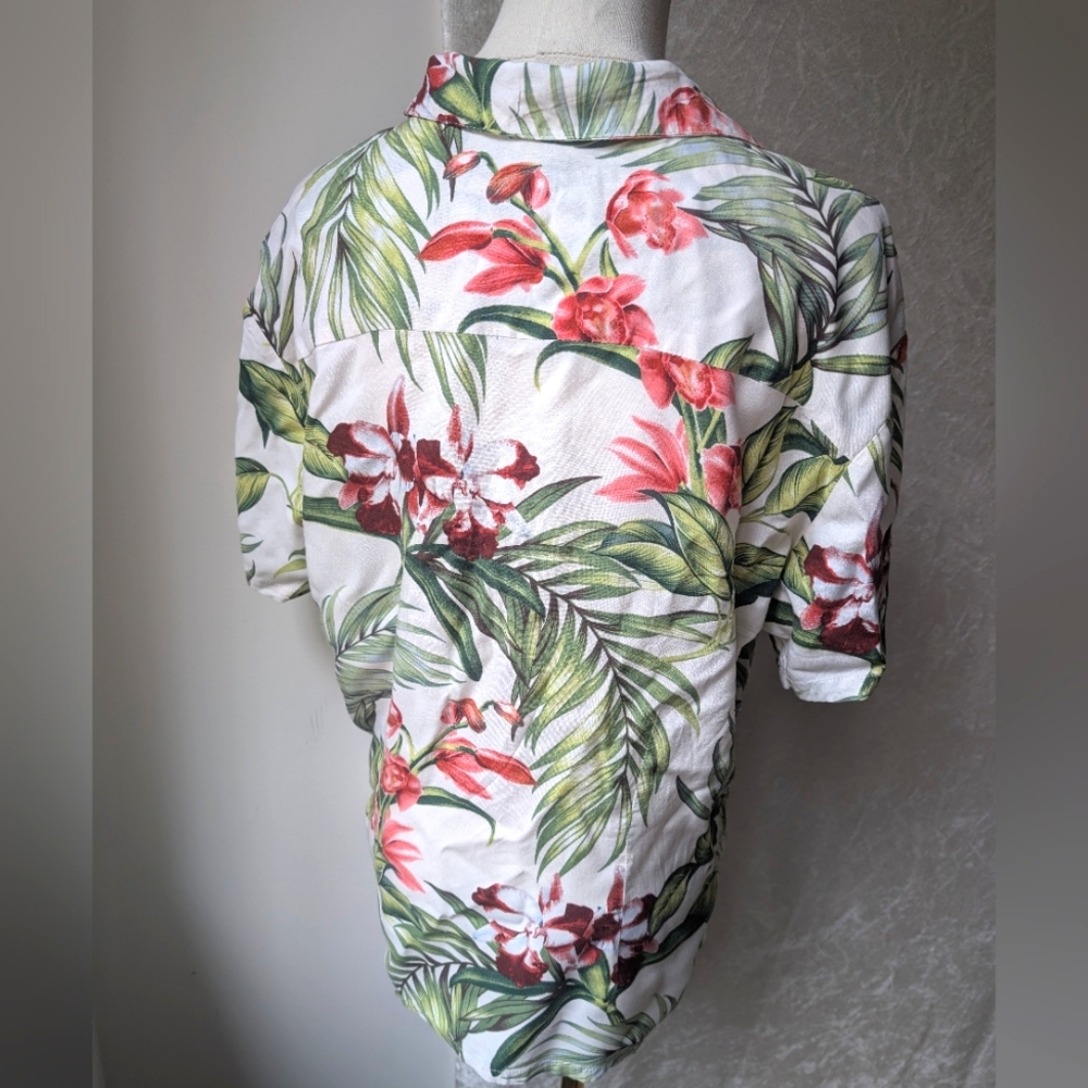 Hibiscus Orchid Rayon Button Down Shirt Large
